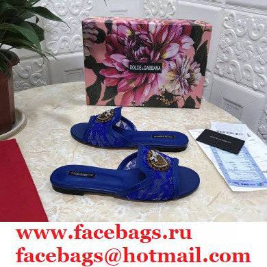 Dolce  &  Gabbana Lace Sliders Blue with Devotion Heart 2021